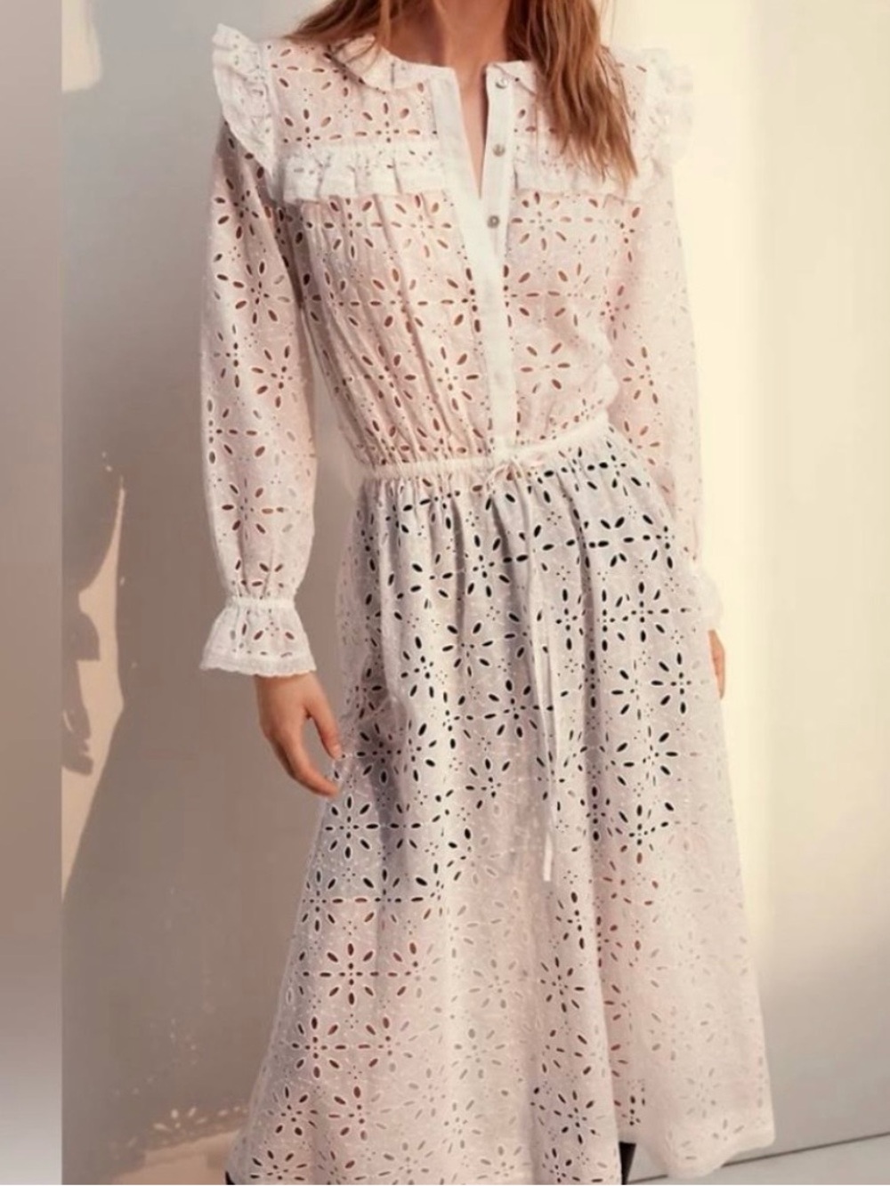 NEW Wilfred La Boheme Gaia Eyelet Dress Ruffled Boho Cottagecore Prairie Cotton